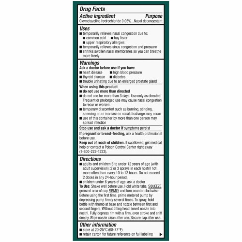 Kroger® Nasal Decongestant No Drip Menthol Nasal Spray Oxymetazoline HCl Perspective: top