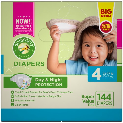 Comforts™ Day or Night Diapers Size 4 (22-37 lbs) BIG DEAL! Perspective: top