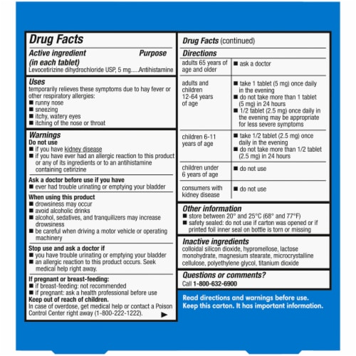 Kroger® Allergy Relief Tablets Levocetirizine Dihydrochloride Perspective: top