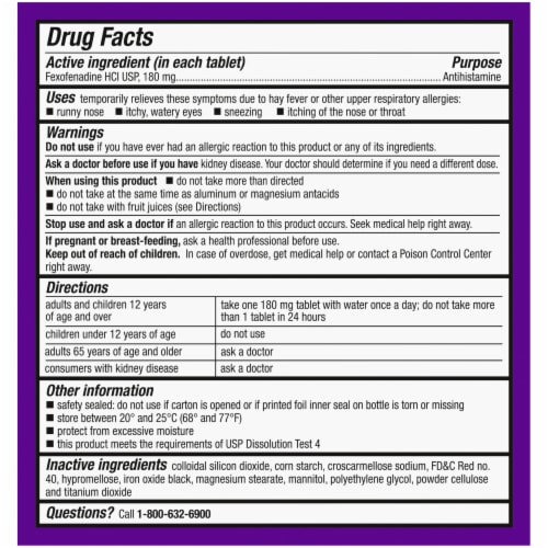 Kroger® Allergy Relief Non-Drowsy Tablets Fexofenadine HCl Perspective: top