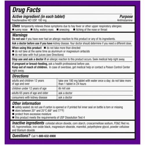 Kroger® Allergy Relief Non-Drowsy Tablets Fexofenadine HCl Perspective: top