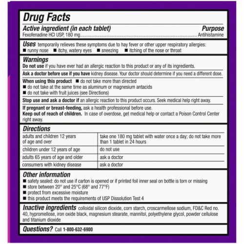 Kroger® Allergy Relief Non-Drowsy Tablets Fexofenadine HCl Perspective: top