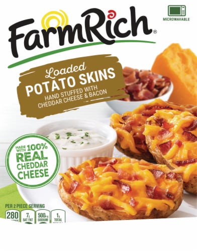 Farm Rich Hand Stuffed Cheddar Cheese and Bacon Loaded Potato Skins Perspective: top
