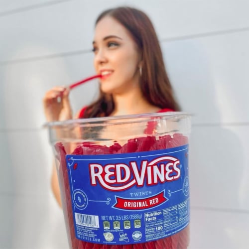 Red Vines Bulk Jar Original Red Licorice Candy Twists Perspective: top