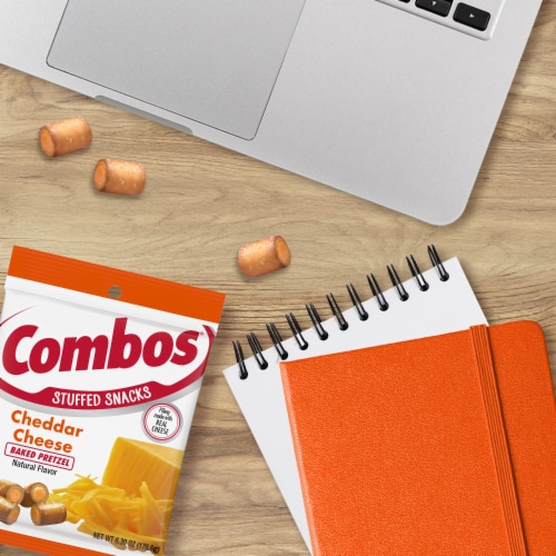Combos Stuffed Snacks Cheddar Cheese Baked Pretzel Snacks Perspective: top