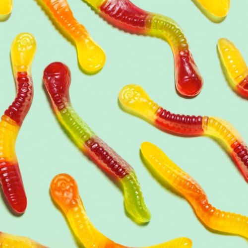 Black Forest Gummy Fruit Flavor Worms Resealable Bag Perspective: top