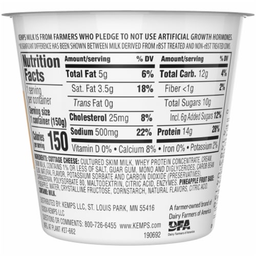Kemps Small Curd Cottage Cheese & Pineapple Perspective: top