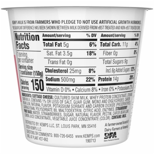 Kemps® Strawberry Fruit on the Bottom Cottage Cheese Perspective: top