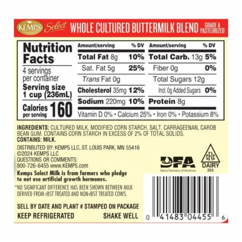 Kemps Select Cultured Whole Buttermilk Perspective: top