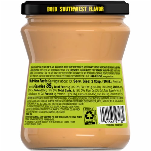 Pace® Mild Nacho Jalapeno Queso Cheese Dip Jar Perspective: top