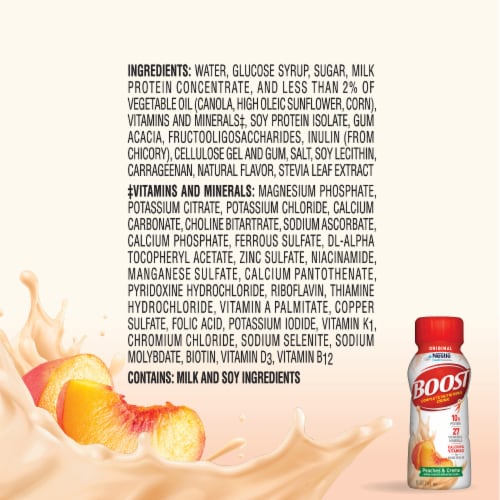 Boost® Original Peaches & Creme Complete Nutritional Drinks Perspective: top
