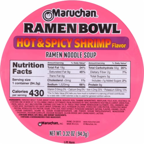 Maruchan® Hot & Spicy Ramen Noodles With Shrimp and Vegetables Bowl Perspective: top