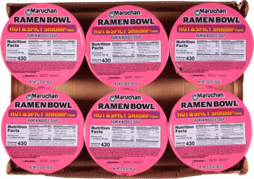 Maruchan Bowl Hot & Spicy with Shrimp Ramen Noodle Soup Perspective: top