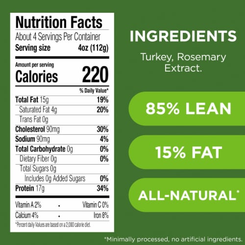 Jennie-O® All-Natural* 85% Lean/15% Fat Fresh Ground Turkey Perspective: top