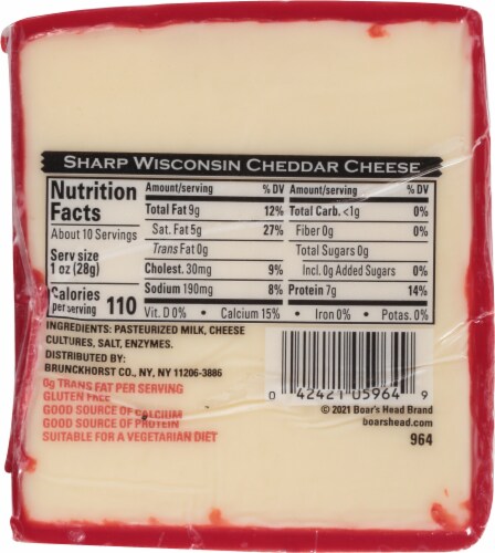 Boar's Head Sharp Wisconsin Cheddar Cheese Perspective: top
