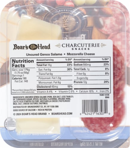 Boar's Head Uncured Genoa Salame & Mozzarella Cheese Charcuterie Perspective: top