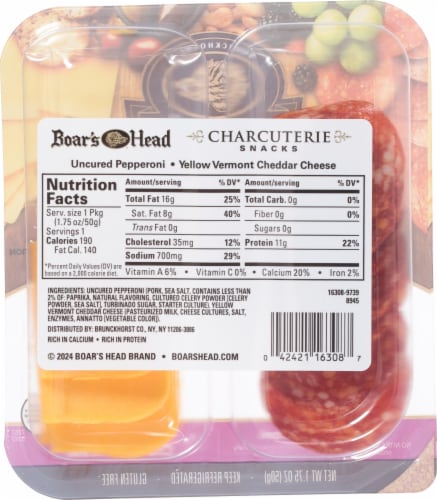 Boar's Head Uncured Pepperoni & Vermont Cheddar Cheese Charcuterie Perspective: top