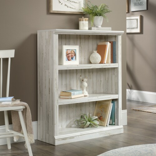 Sauder Misc Storage Contemporary 3-Shelf Wood Bookcase in White Plank Perspective: top