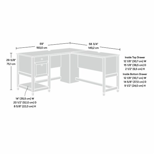 Sauder Edge Water Engineered Wood L-Shaped Desk in Chalked Chestnut Perspective: top