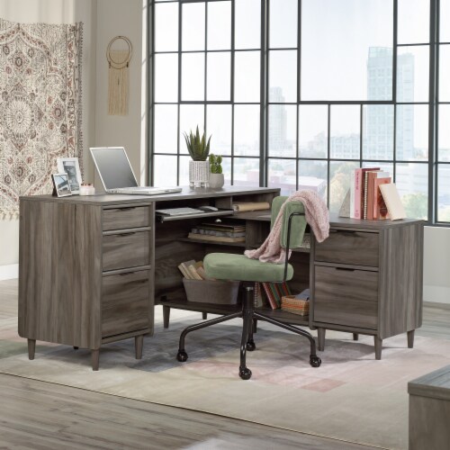 Sauder Clifford Place ® Modern LShaped Desk with Storage in Jet Acacia