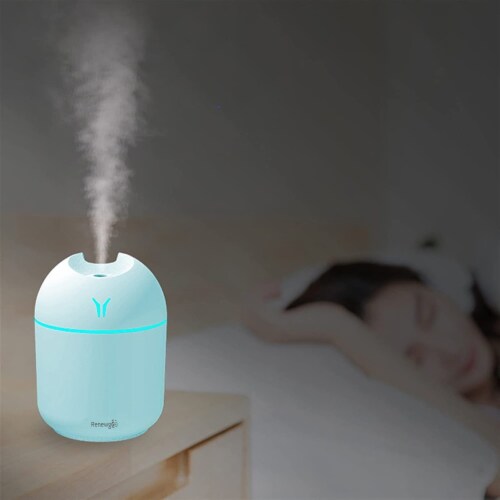 Renewgoo GOO2O Mini Humidifier Cool Mist Air Portable Quiet LED Night Light Blue Perspective: top