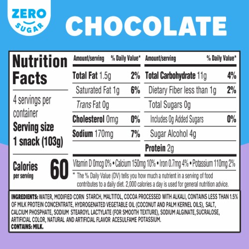 Jell-O Chocolate Sugar Free Pudding Cups Snack Perspective: top