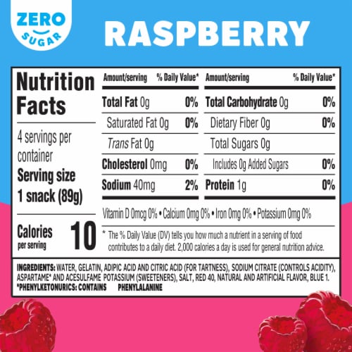 Jell-O Raspberry Sugar Free Jello Cups Gelatin Snack Perspective: top