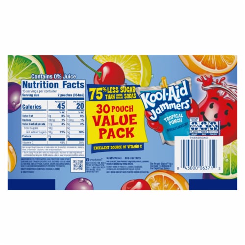 Kool Aid Jammers Tropical Punch Kids Drink 0% Juice Box Pouches Value Pack Perspective: top