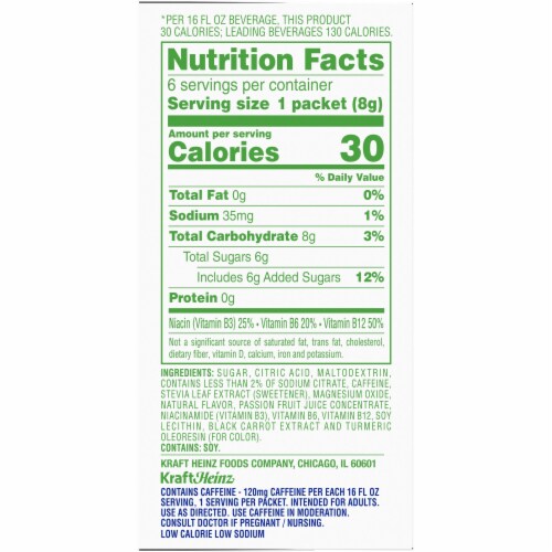 Crystal Light Pure Energy Tropical Citrus with Caffeine and B Vitamins Drink Mix Packets Perspective: top