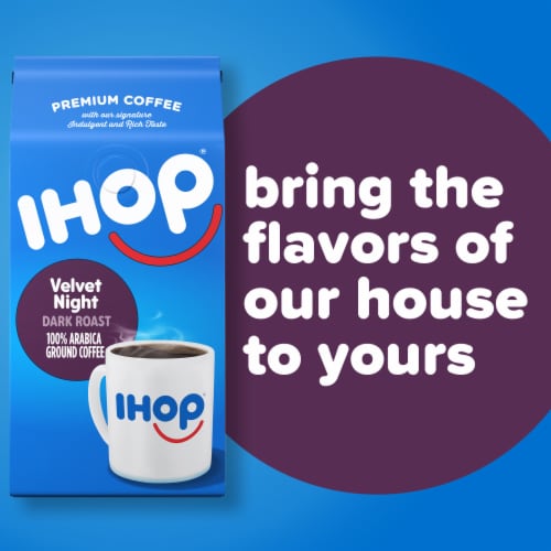 IHOP Velvet Night Dark Roast Ground Coffee, Bag Perspective: top