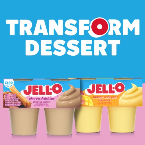 Jell-O Zero Sugar Churro Delicioso with Other Natural Flavors Ready-to-Eat Pudding Snack Cups Perspective: top