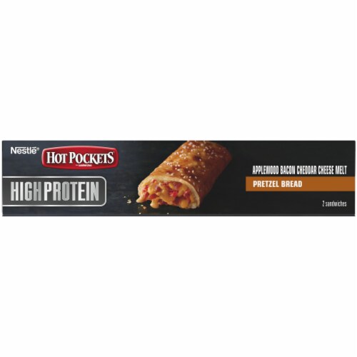 Hot Pockets High Protein Bacon Cheddar Melt Pretzel Bread Crust Frozen Snacks Perspective: top