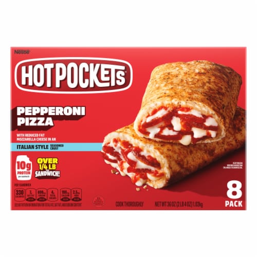 Hot Pockets Pepperoni Pizza Frozen Snacks in an Italian Seasoned crust Perspective: top