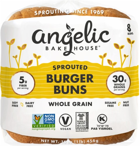Angelic Bakehouse® 7 Sprouted Whole Grains Hamburger Buns Perspective: top