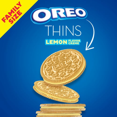 Oreo Thins Lemon Flavored Creme Sandwich Cookies Family Size Perspective: top