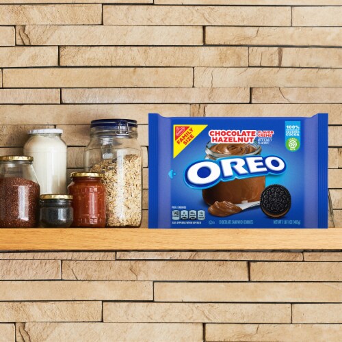 Oreo Chocolate Hazelnut Creme Chocolate Sandwich Cookies Family Size Perspective: top