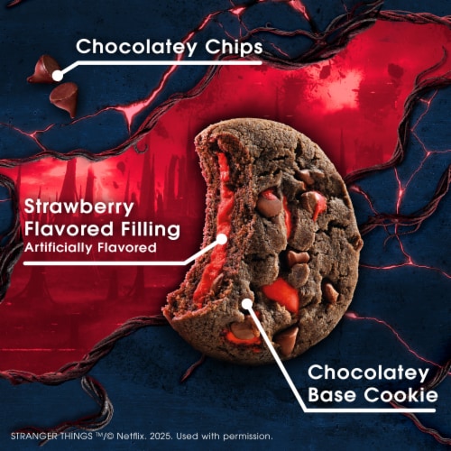 CHIPS AHOY! Stranger Things Chewy Chocolatey Strawberry-Flavored Filled Soft Cookies Perspective: top