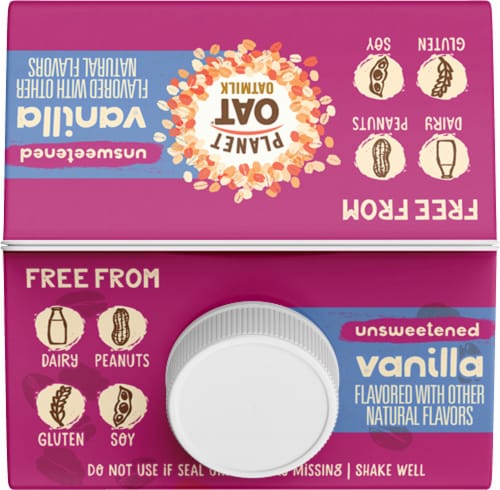 Planet Oat Dairy Free Unsweetened Vanilla Oat Milk Perspective: top