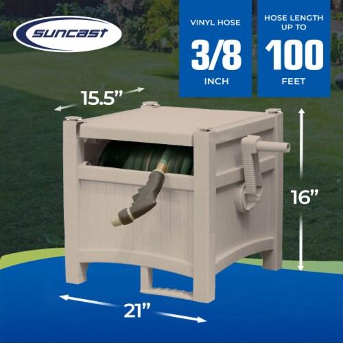 Suncast CPLPHH100D Hideaway 100' Resin Garden Hose Reel for 5/8 Hoses, Taupe Perspective: top