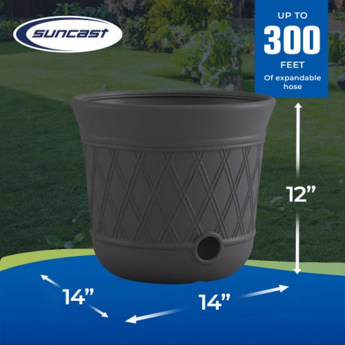 Suncast 14 x 12 Resin Decorative Hideaway Outdoor Garden Hose Storage Pot, Gray Perspective: top