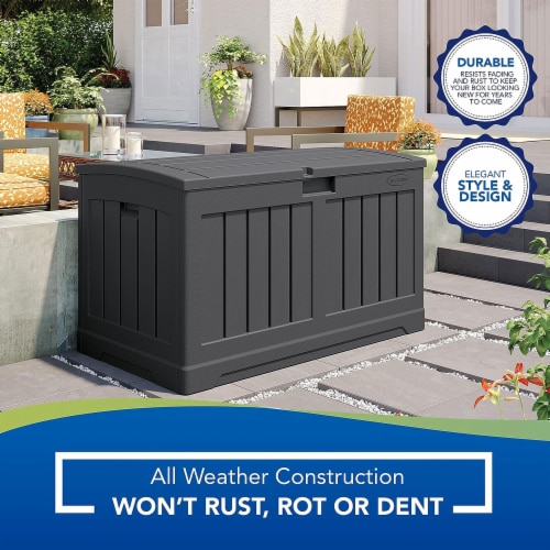 Suncast 50 Gallon Medium Resin Outdoor Storage Deck Box with Lid, Peppercorn Perspective: top