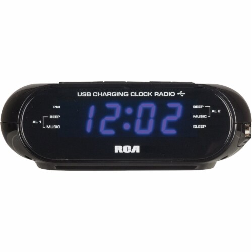 RCA USB Charging Clock Radio - Black Perspective: top