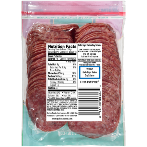Gallo® Salame Deli Thin Sliced Light Italian Dry Salami Perspective: top