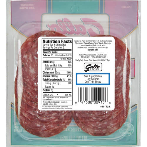 Gallo Salame® Deli Thin Sliced Light Italian Dry Salami Perspective: top
