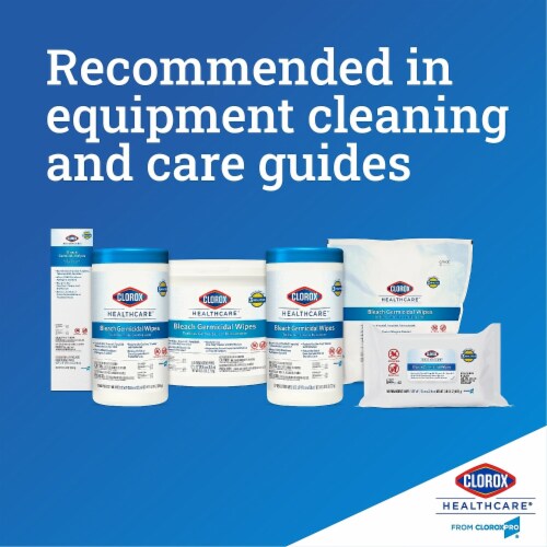 Clorox Healthcare Bleach Germicidal Wipes, 6 3/4 X 9, Unscented, 70/Canister Perspective: top