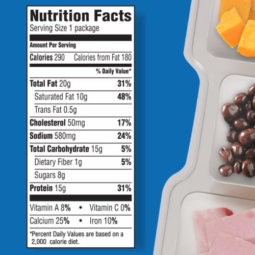 P3 Portable Protein Snack Pack with Ham Cashews Cheddar Cheese & Dark Chocolate Cranberries Perspective: top