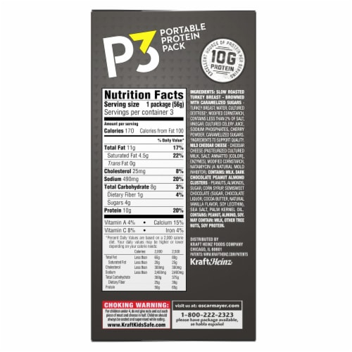 P3 Portable Protein Pack with Turkey Dark Chocolate Nut Clusters & Cheddar Cheese Perspective: top