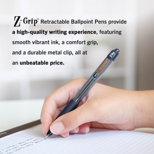 Z-Grip Retractable Ballpoint Pen, Medium Point, 1.0mm, Black Ink, Clear Barrel Perspective: top