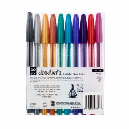 Zebra Doodler'z Gel Stick Pen, Bold Point, 1.0mm, Assorted Glitter Colors, 10-Count Perspective: top