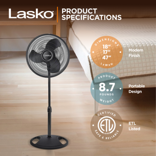 16-In. Oscillating Stand Fan, Black Perspective: top